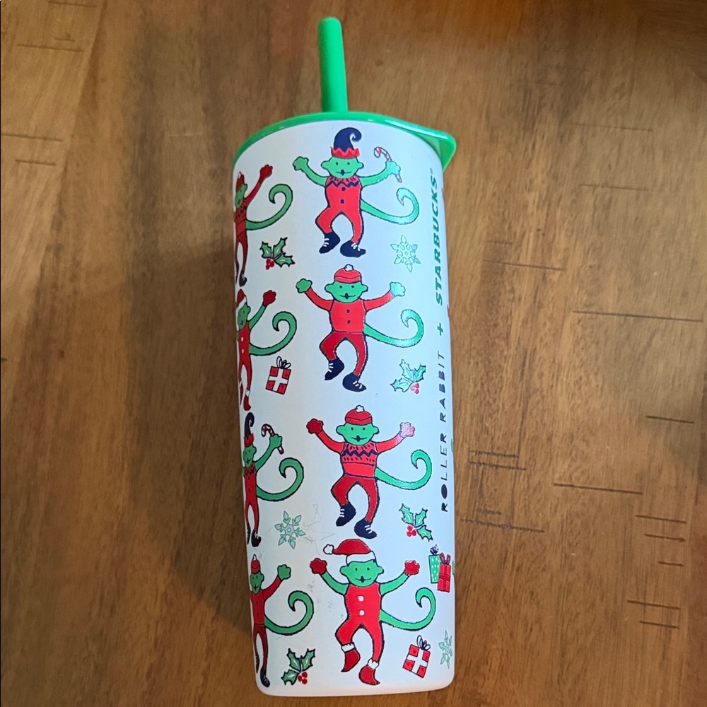 Limited edition Starbucks Roller Rabbit Tumbler with Green Straw. Never used.